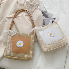 Floral Embroidered Shoulder Bag Women Handbag Lace Bow