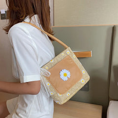 Floral Embroidered Shoulder Bag Women Handbag Lace Bow