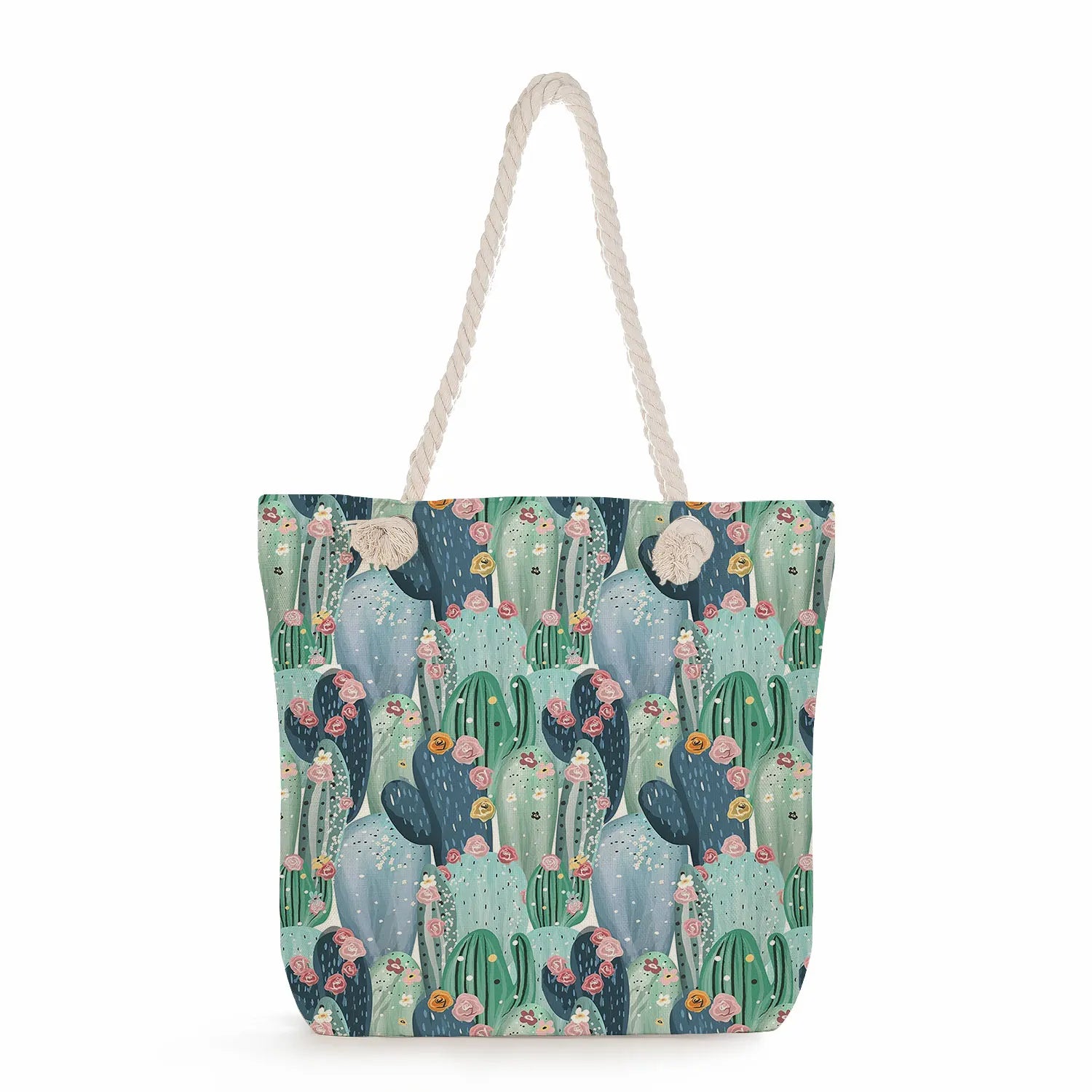 Floral Print Handbags Foldable Travel Beach Thick Rope Shoulder Bag
