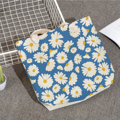 Floral Print Linen Tote Bag Plant Shoulder Eco Shopping Beach Bag