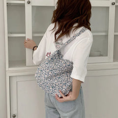 Vintage Floral Print Shoulder Bag Large Capacity Cotton Ladies Purse