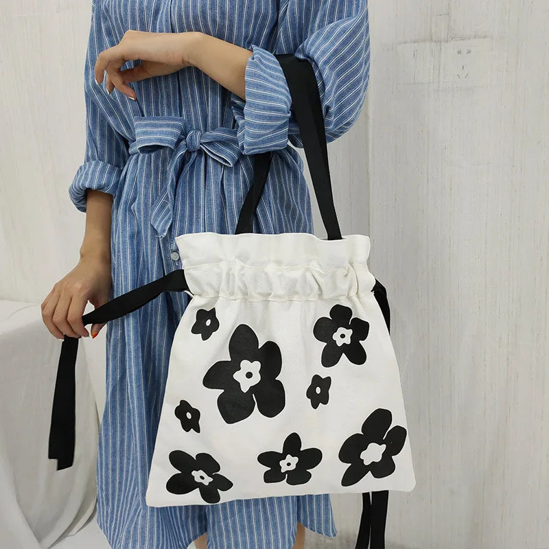 Floral Print Vintage Shoulder Bag Women Cross Body Canvas Totes Bag