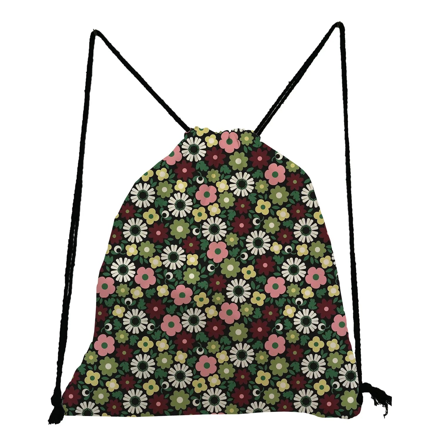 Floral Print Women's Handbag Drawstring Backpack Shoe Pocket Travel Bag