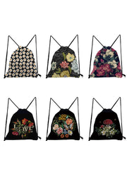 Floral Print Women's Handbag Drawstring Backpack Shoe Pocket Travel Bag