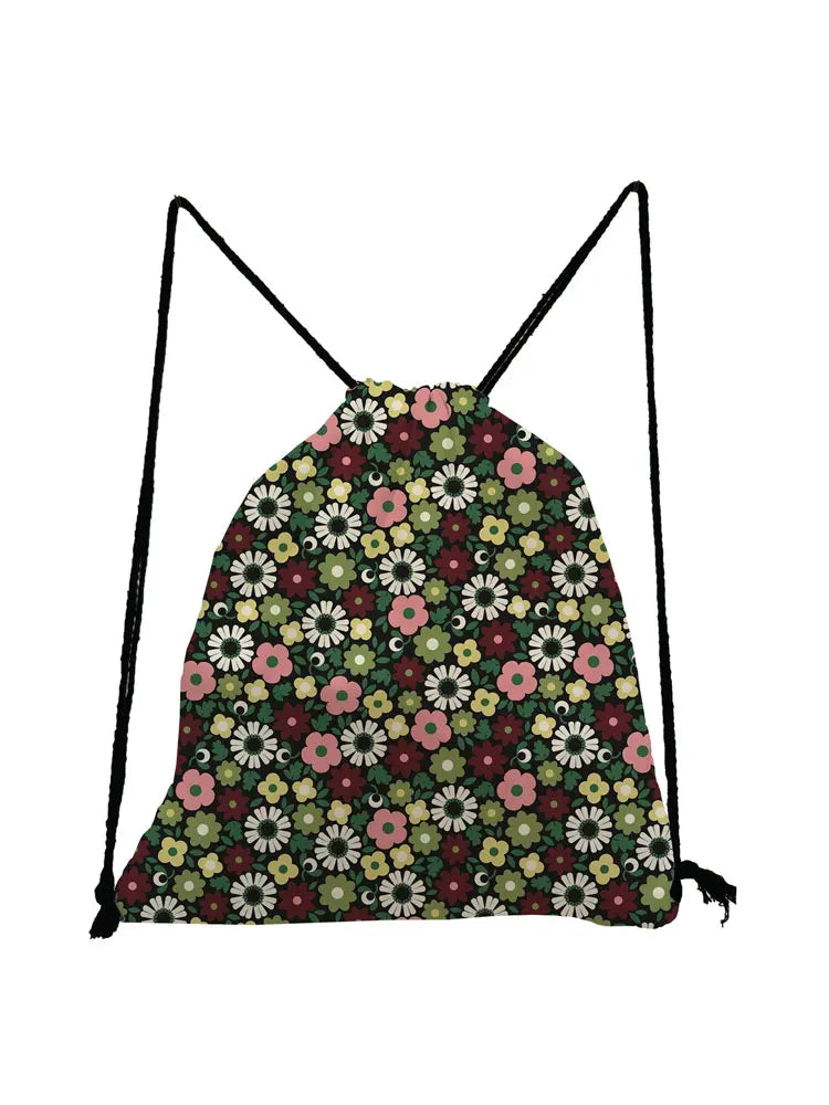Floral Print Women's Handbag Drawstring Backpack Shoe Pocket Travel Bag