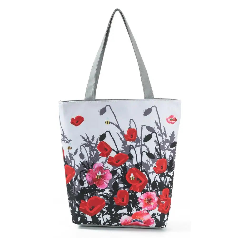 Floral Printed Handbag Women Shoulder Bag Canvas Summer Beach Bag