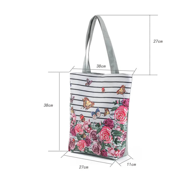 Floral Printed Handbag Women Shoulder Bag Canvas Summer Beach Bag