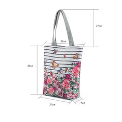 Floral Printed Handbag Women Shoulder Bag Canvas Summer Beach Bag