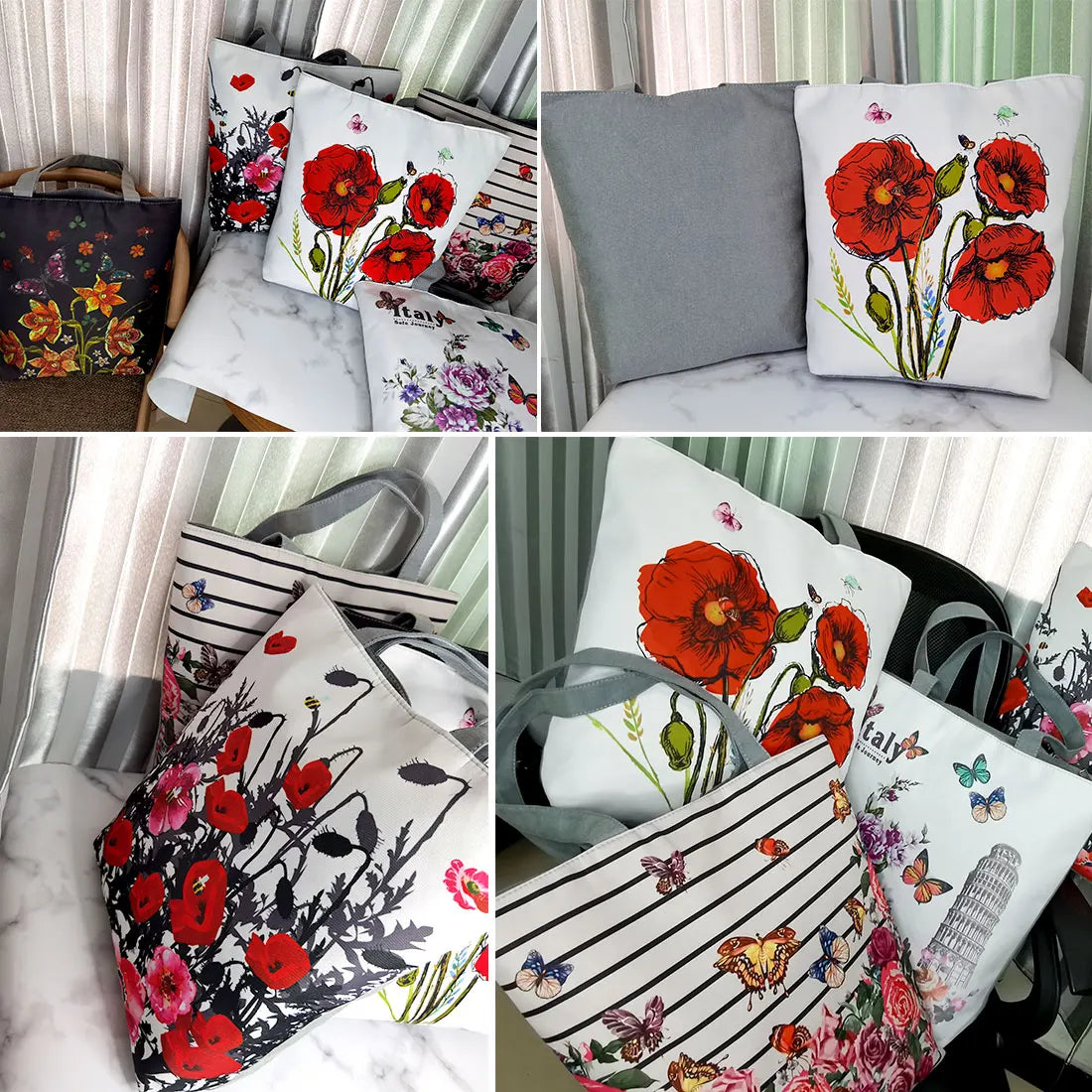 Floral Printed Handbag Women Shoulder Bag Canvas Summer Beach Bag