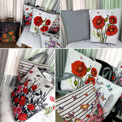 Floral Printed Handbag Women Shoulder Bag Canvas Summer Beach Bag