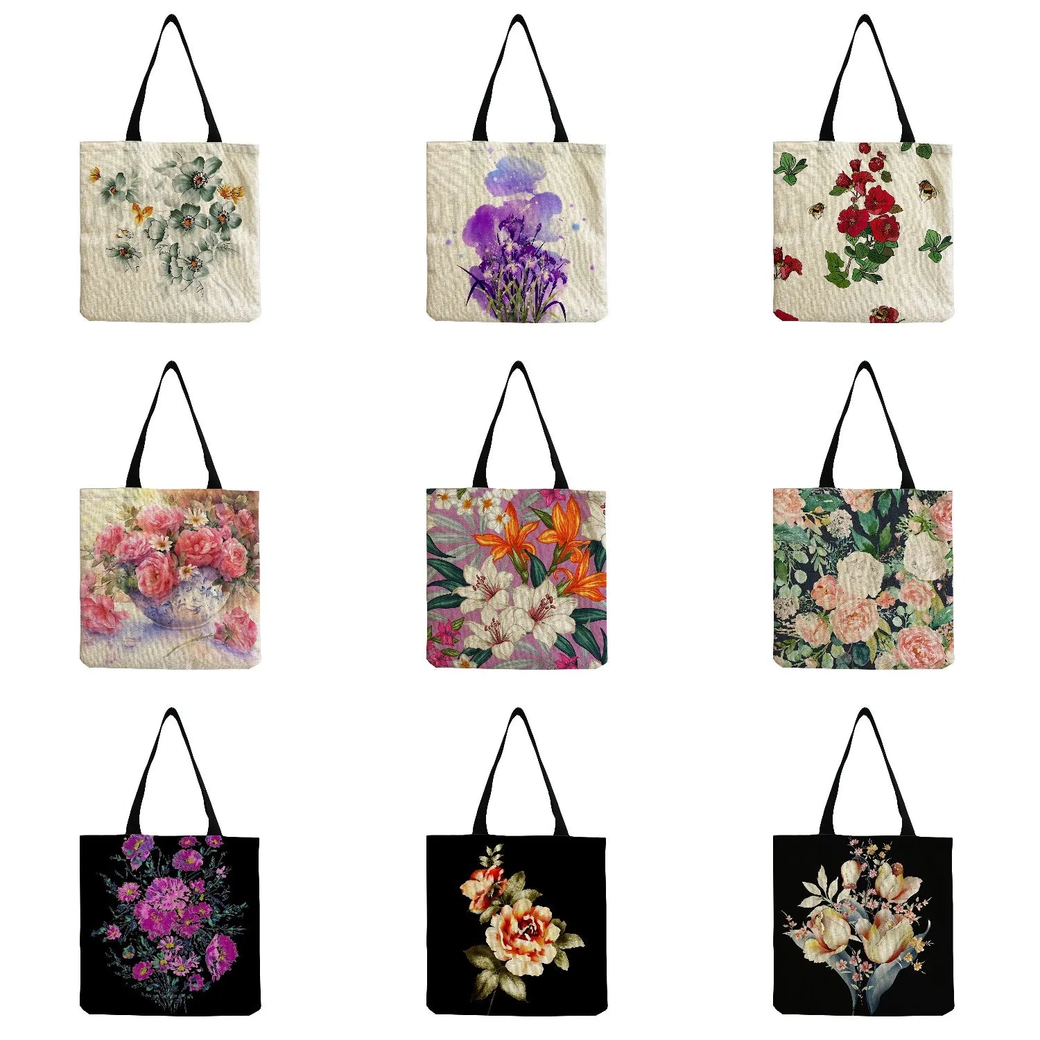 Floral Printed Tote Bag Eco Reusable Portable Storage Shopping Bag
