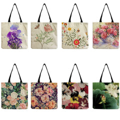 Floral Printed Tote Bag Eco Reusable Portable Storage Shopping Bag