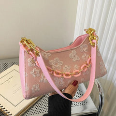 Floral Printed Underarm Bag Chains Shoulder Bag Summer Armpit Handbag