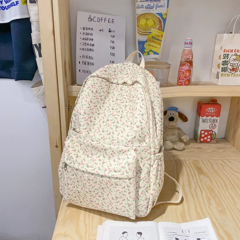 Floral Printing Backpack Waterproof Nylon Rucksack School Bags For Girls