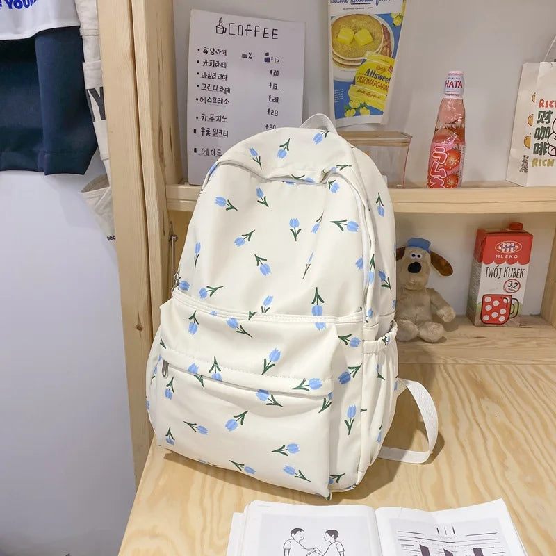 Floral Printing Backpack Waterproof Nylon Rucksack School Bags For Girls