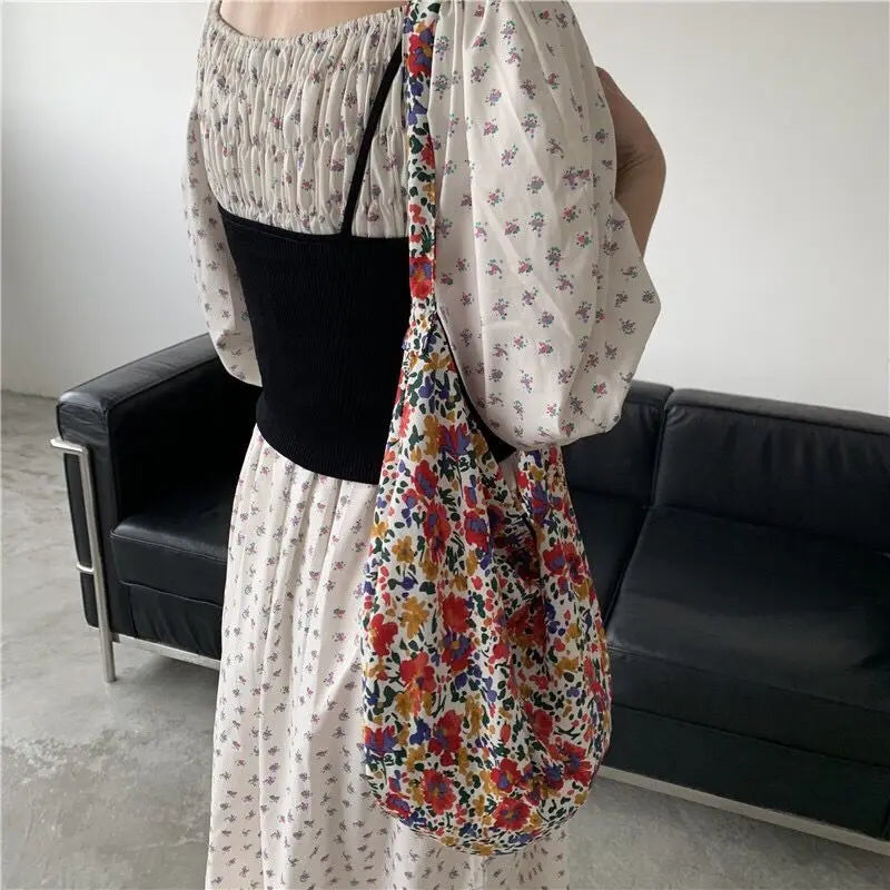 Floral Shoulder Bags Women Large Capacity Eco Friendly Vintage Handbag