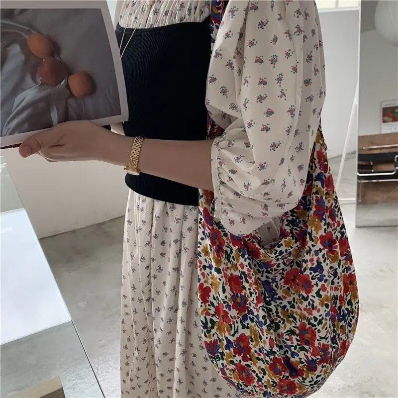Floral Shoulder Bags Women Large Capacity Eco Friendly Vintage Handbag