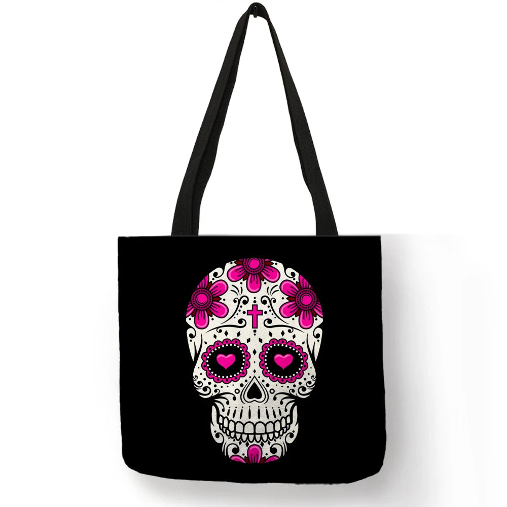 Floral Skull Tote Bag Of the Dead Halloween Handbags For Women Reusable Shopping