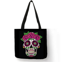 Floral Skull Tote Bag Of the Dead Halloween Handbags For Women Reusable Shopping