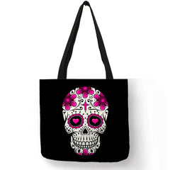 Floral Skull Tote Bag Of the Dead Halloween Handbags For Women Reusable Shopping
