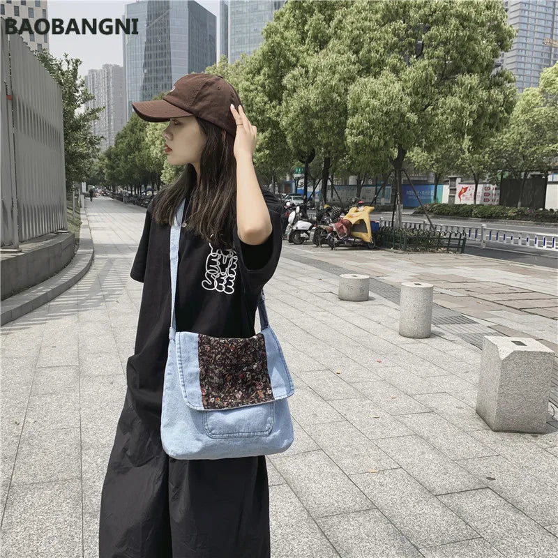 Floral Vintage Denim Shoulder Bags Women Jeans Handbag