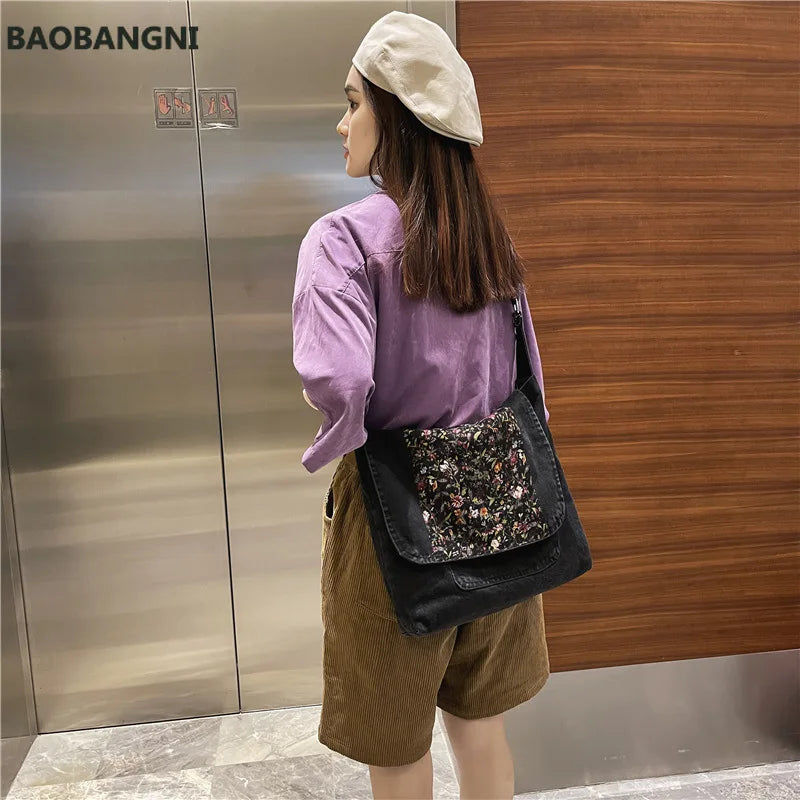 Floral Vintage Denim Shoulder Bags Women Jeans Handbag