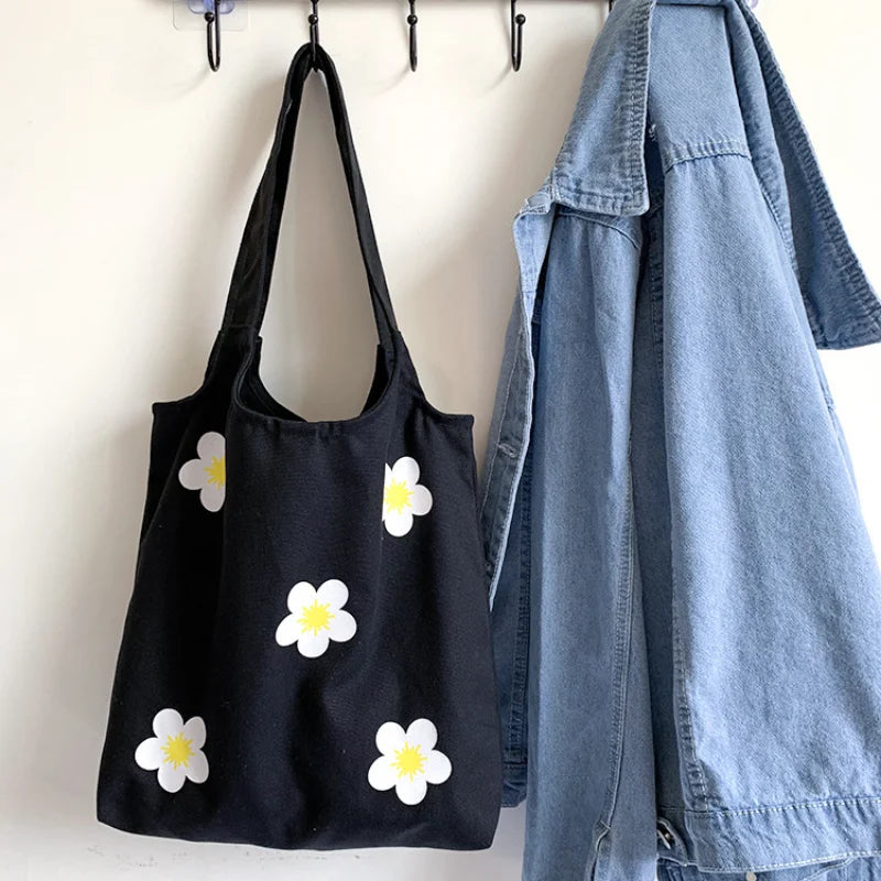 Flower Canvas Women's Bag Shoulder Art Ins Lovely Shopping Tote
