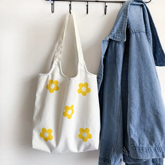 Flower Canvas Women's Bag Shoulder Art Ins Lovely Shopping Tote