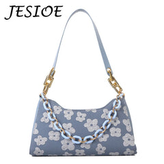 Flower Shoulder Purse Women Jacquard Underarm Bag Ladies Chain Top-handle Clutch