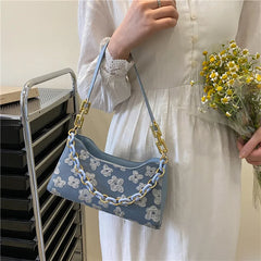 Flower Shoulder Purse Women Jacquard Underarm Bag Ladies Chain Top-handle Clutch