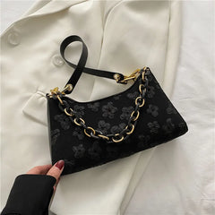 Flower Shoulder Purse Women Jacquard Underarm Bag Ladies Chain Top-handle Clutch