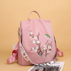 Flower Embroidery Backpack Women Travel Anti-theft School Bag