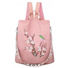 Flower Embroidery Backpack Women Travel Anti-theft School Bag