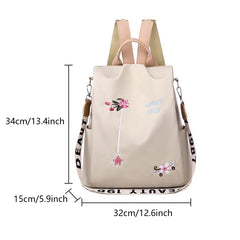 Flower Embroidery Oxford Women Backpack Waterproof School Handbag