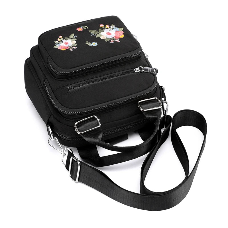 Flower Embroidery Women Messenger Bag Small Nylon Shoulder Bag
