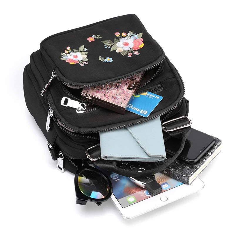 Flower Embroidery Women Messenger Bag Small Nylon Shoulder Bag