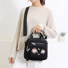 Flower Embroidery Women Messenger Bag Small Nylon Shoulder Bag