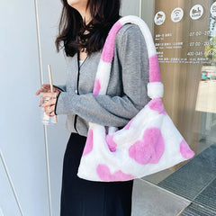 Flower Love Heart Printing Bag Women Plush Shoulder Bag