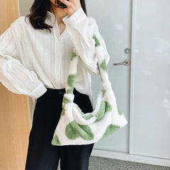 Flower Love Heart Printing Bag Women Plush Shoulder Bag
