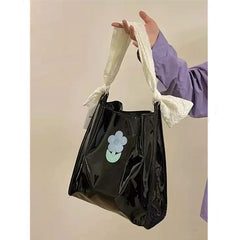 Flower Pattern Women Casual Tote Shoulder Bag Patent Leather Large Purse