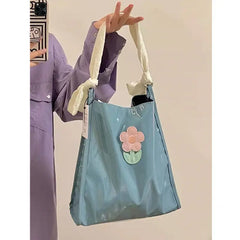 Flower Pattern Women Casual Tote Shoulder Bag Patent Leather Large Purse