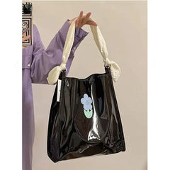 Flower Pattern Women Casual Tote Shoulder Bag Patent Leather Large Purse