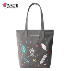 Women's Embroidered Canvas Shoulder Bag Large Capacity Lightweight Handbag