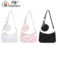 Flower Print Shoulder Crossbody with Round Handle Purse