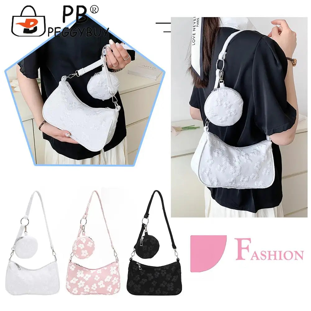 Flower Print Shoulder Crossbody with Round Handle Purse