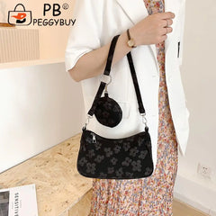 Flower Print Shoulder Crossbody with Round Handle Purse