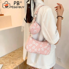 Flower Print Shoulder Crossbody with Round Handle Purse