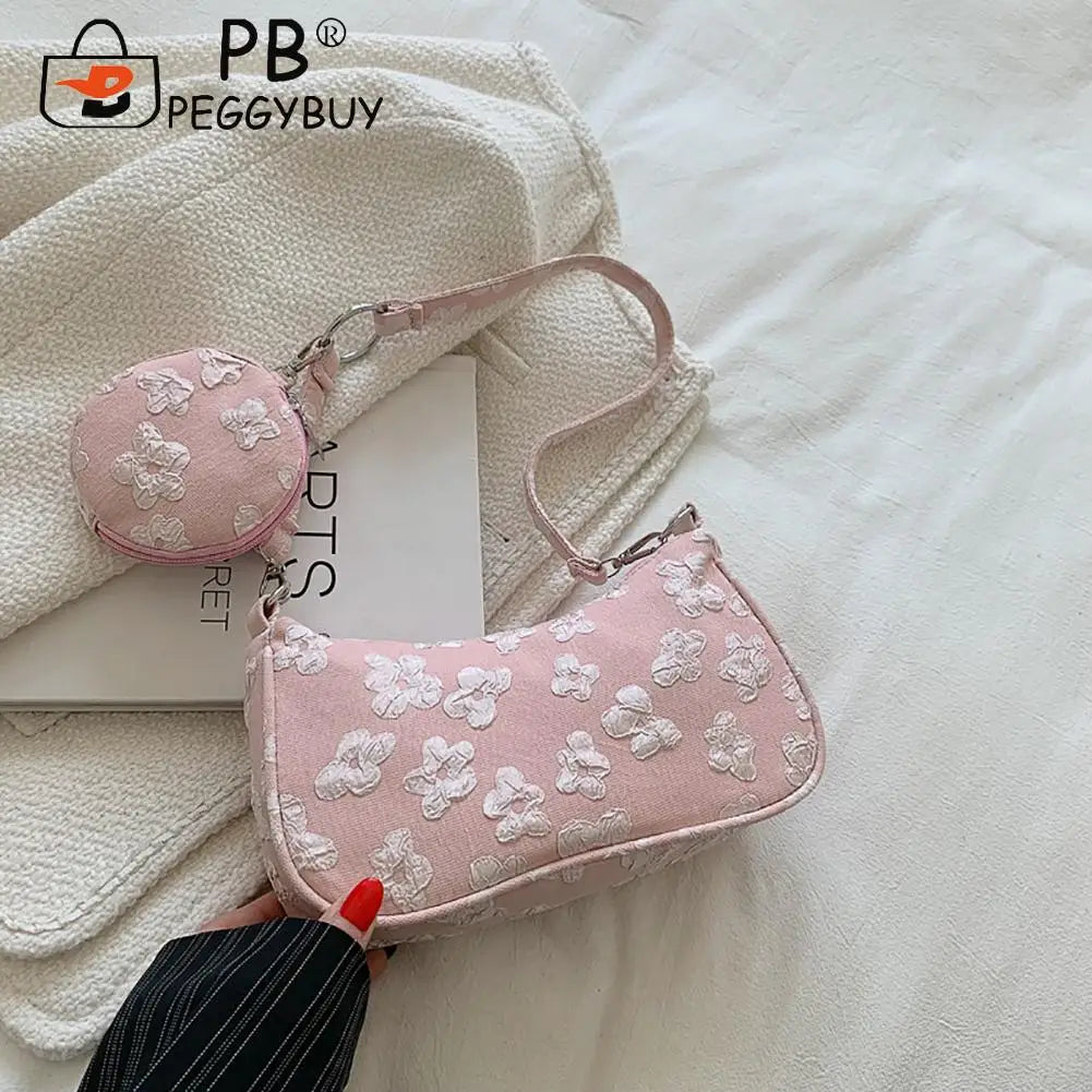 Flower Print Shoulder Crossbody with Round Handle Purse