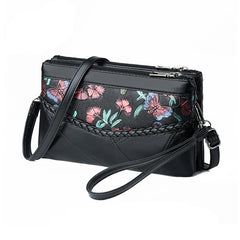 Flower Print Sheepskin Leather Small Shoulder Bag for Women