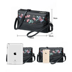 Flower Print Sheepskin Leather Small Shoulder Bag for Women